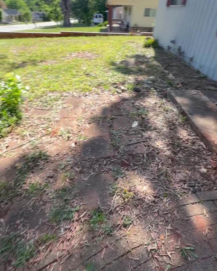 The same property's side yard and walkway left clear and swept